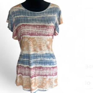 Women's Tie-Dye Short Sleeve Tee in Blue, Pink & Cream